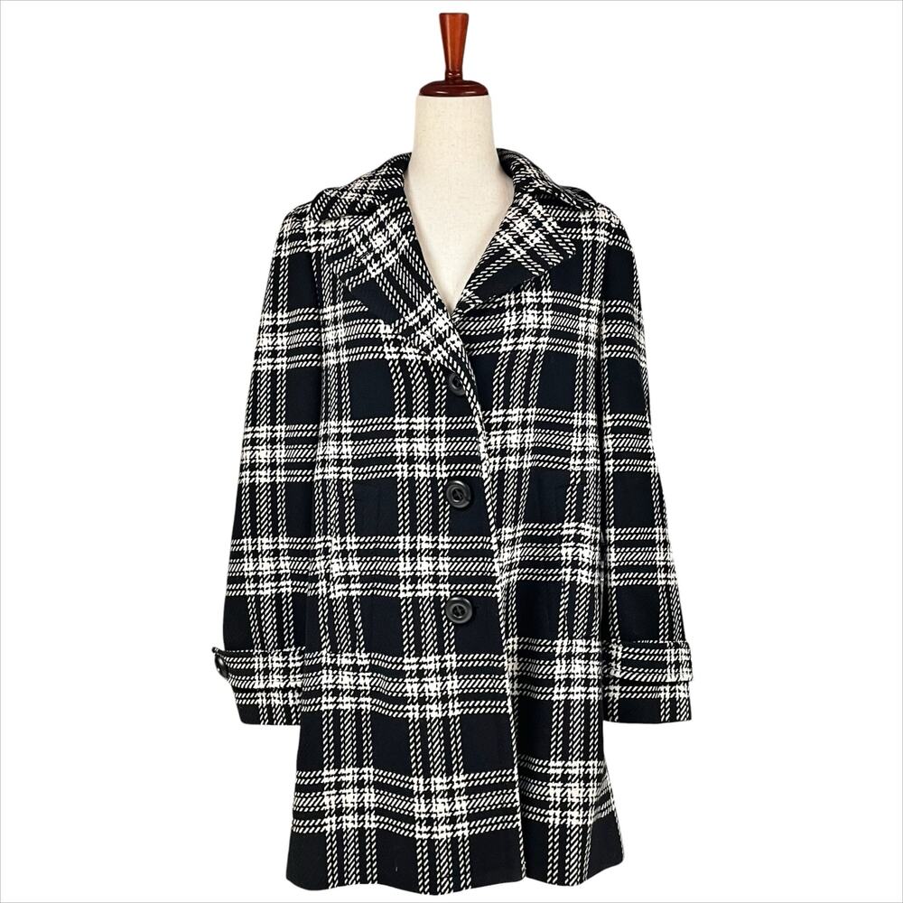 TALBOTS NWOT Black & White Houndstooth Plaid Wool-Blend Lady Coat Size 8